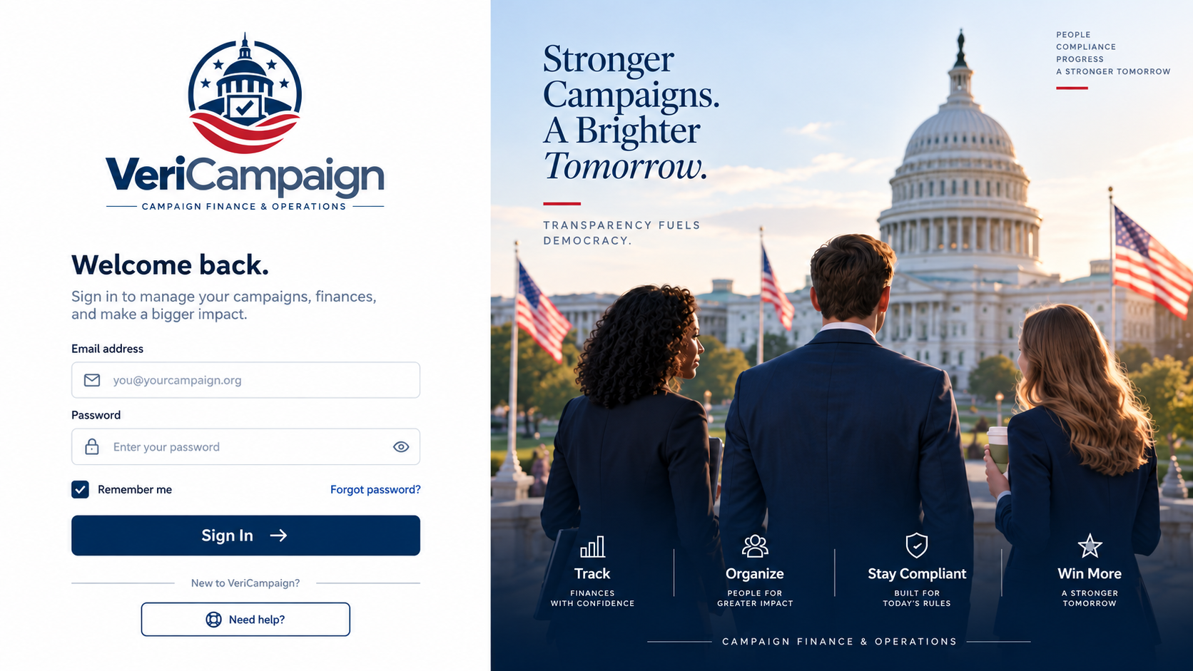 Campaign finance technology login experience